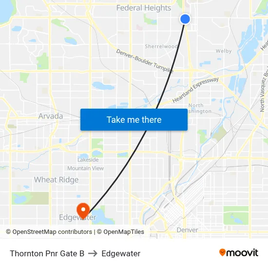 Thornton Pnr Gate B to Edgewater map