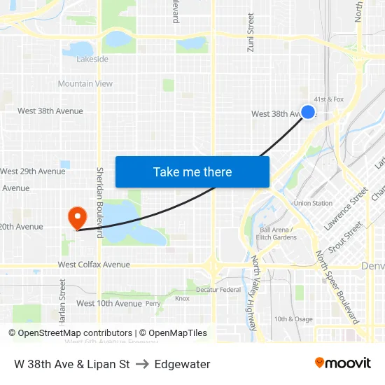 W 38th Ave & Lipan St to Edgewater map