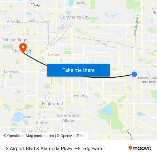 S Airport Blvd & Alameda Pkwy to Edgewater map