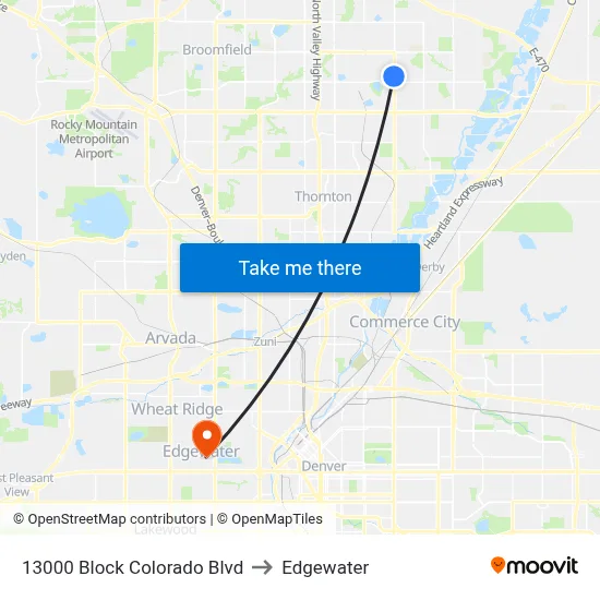 13000 Block Colorado Blvd to Edgewater map