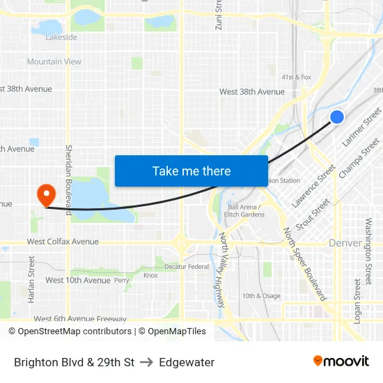 Brighton Blvd & 29th St to Edgewater map