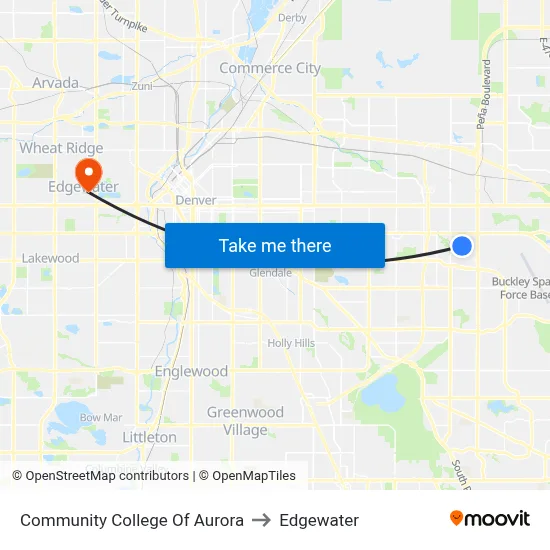 Community College Of Aurora to Edgewater map