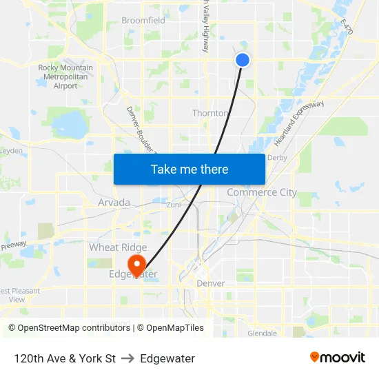 120th Ave & York St to Edgewater map