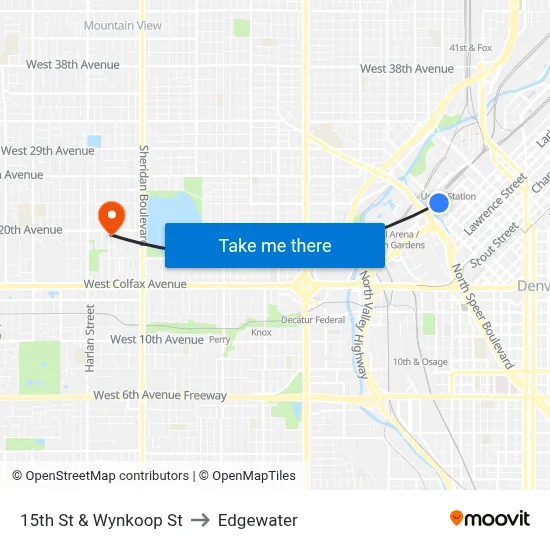 15th St & Wynkoop St to Edgewater map