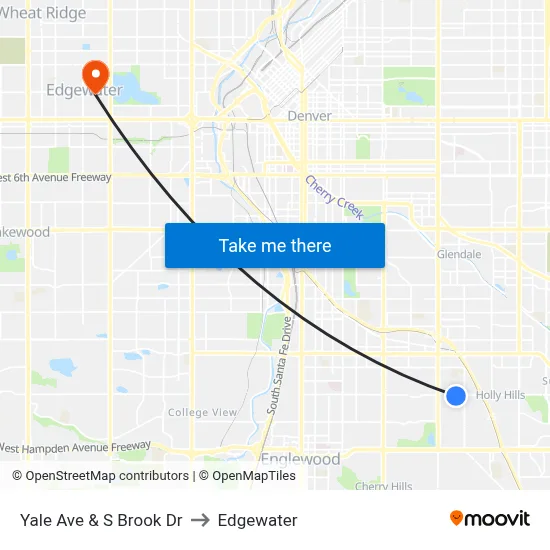 Yale Ave & S Brook Dr to Edgewater map