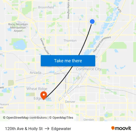 120th Ave & Holly St to Edgewater map
