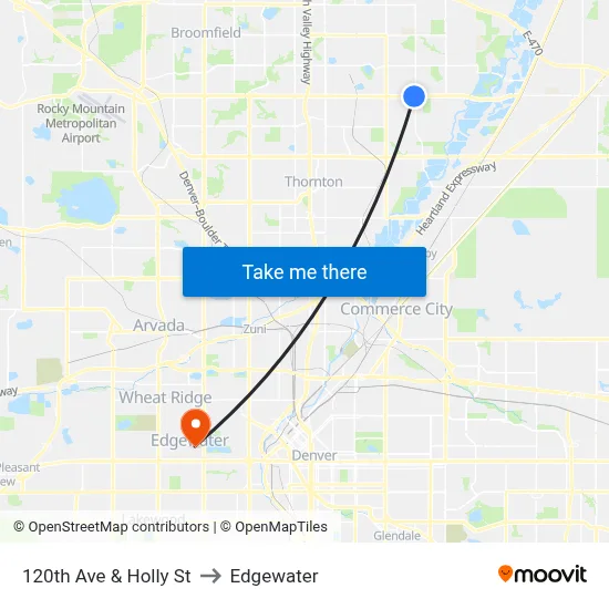 120th Ave & Holly St to Edgewater map