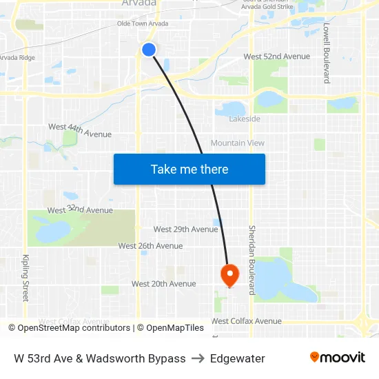 W 53rd Ave & Wadsworth Bypass to Edgewater map