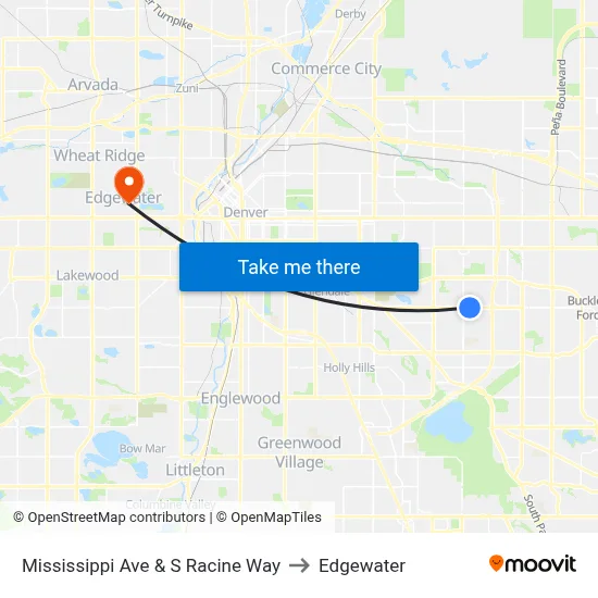 Mississippi Ave & S Racine Way to Edgewater map