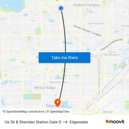 Us 36 & Sheridan Station Gate D to Edgewater map