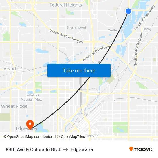 88th Ave & Colorado Blvd to Edgewater map