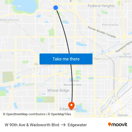 W 90th Ave & Wadsworth Blvd to Edgewater map
