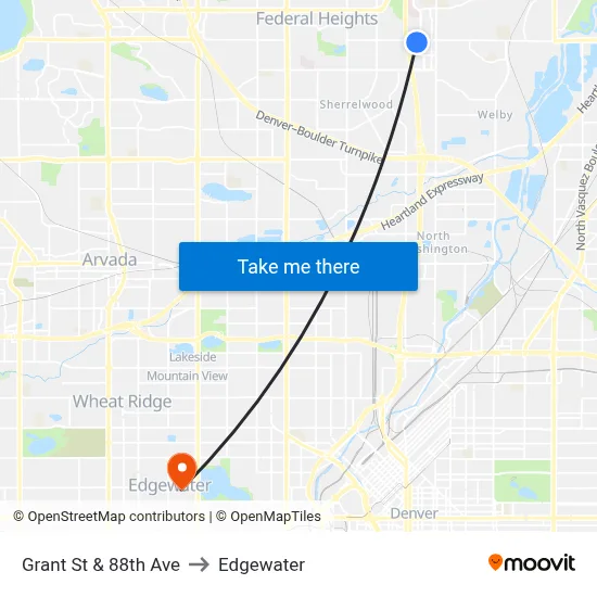 Grant St & 88th Ave to Edgewater map