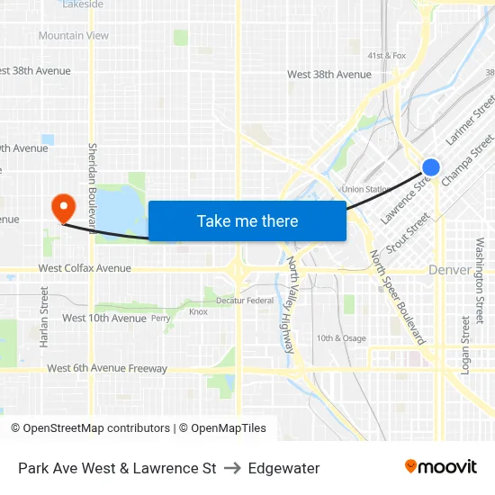 Park Ave West & Lawrence St to Edgewater map