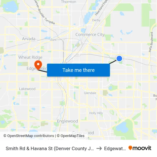 Smith Rd & Havana St (Denver County Jail) to Edgewater map