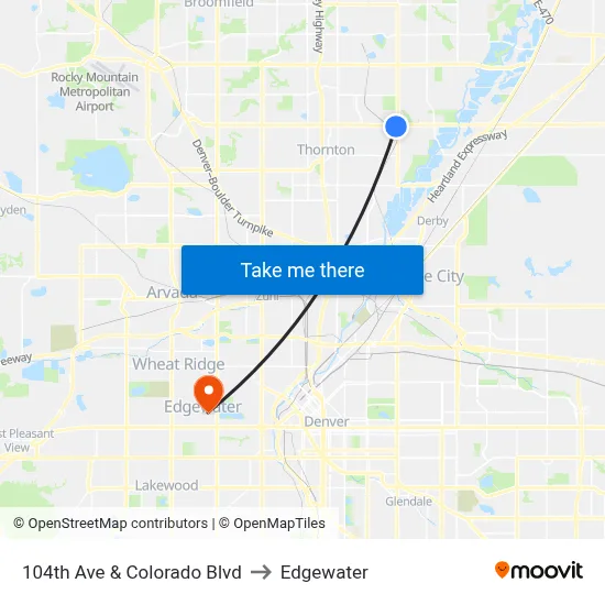 104th Ave & Colorado Blvd to Edgewater map