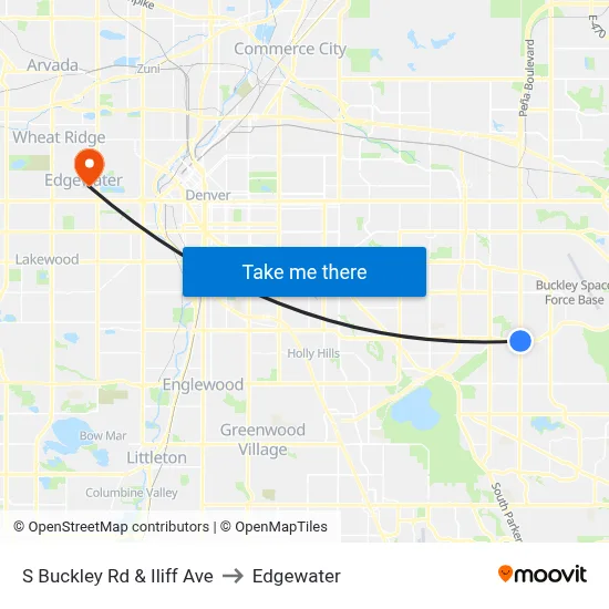 S Buckley Rd & Iliff Ave to Edgewater map