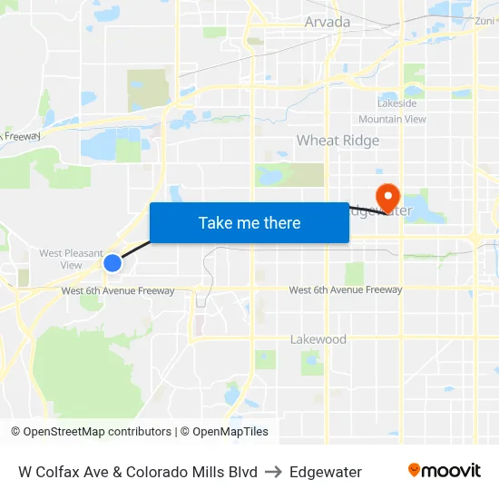 W Colfax Ave & Colorado Mills Blvd to Edgewater map
