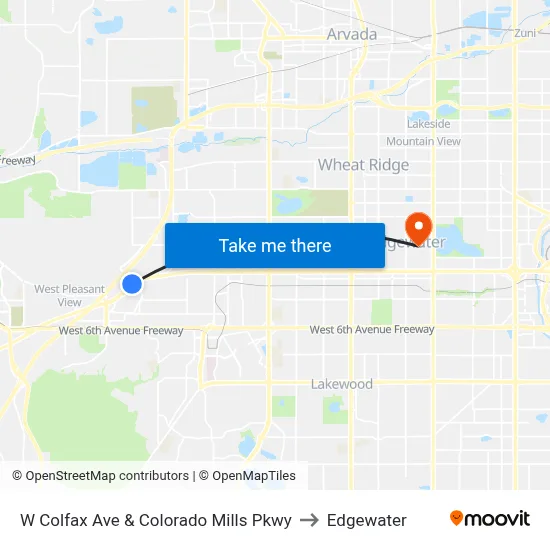 W Colfax Ave & Colorado Mills Pkwy to Edgewater map