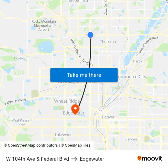 W 104th Ave & Federal Blvd to Edgewater map