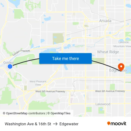 Washington Ave & 16th St to Edgewater map