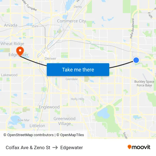 Colfax Ave & Zeno St to Edgewater map