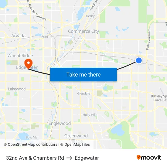 32nd Ave & Chambers Rd to Edgewater map