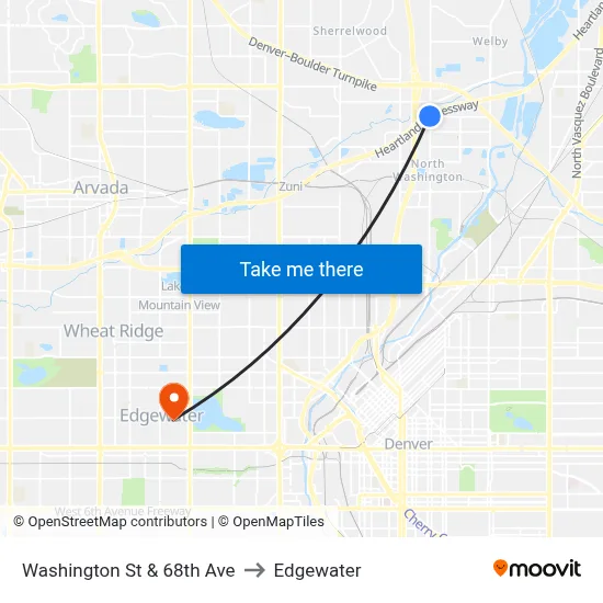 Washington St & 68th Ave to Edgewater map