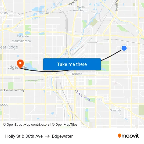 Holly St & 36th Ave to Edgewater map