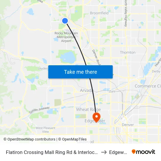 Flatiron Crossing Mall Ring Rd & Interlocken Blvd to Edgewater map