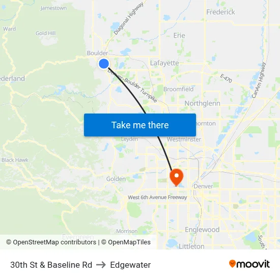 30th St & Baseline Rd to Edgewater map
