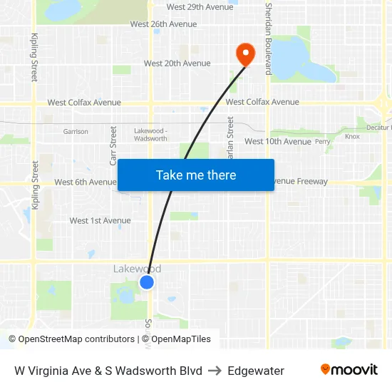 W Virginia Ave & S Wadsworth Blvd to Edgewater map