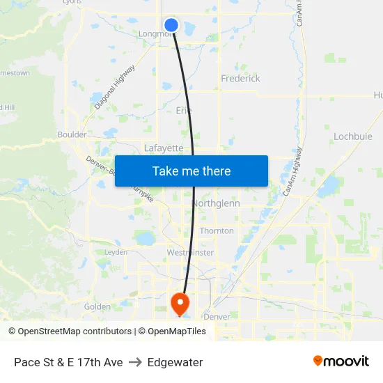 Pace St & E 17th Ave to Edgewater map