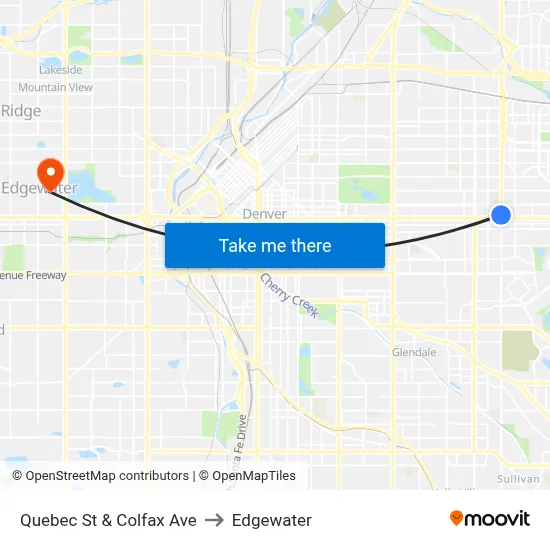 Quebec St & Colfax Ave to Edgewater map