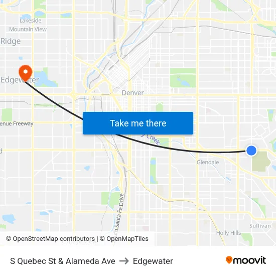 S Quebec St & Alameda Ave to Edgewater map