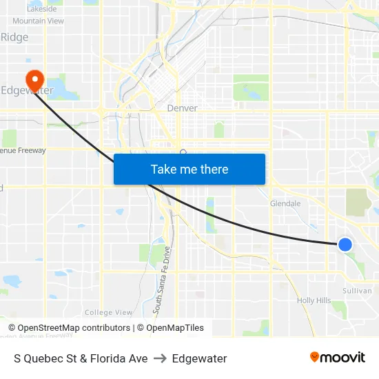 S Quebec St & Florida Ave to Edgewater map