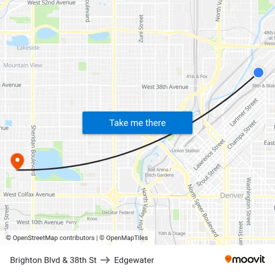 Brighton Blvd & 38th St to Edgewater map