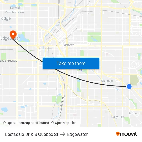 Leetsdale Dr & S Quebec St to Edgewater map