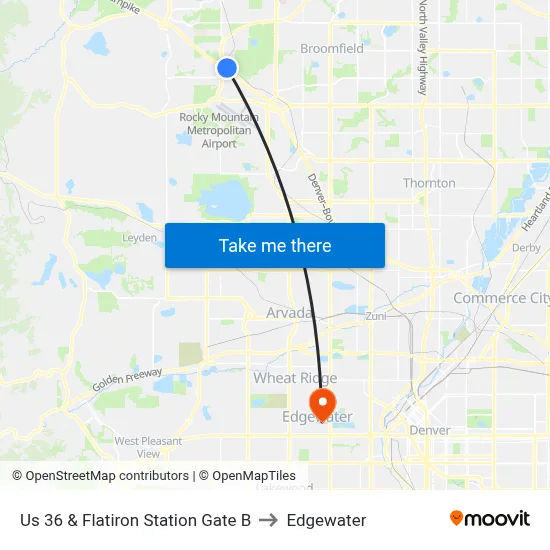 Us 36 & Flatiron Station Gate B to Edgewater map