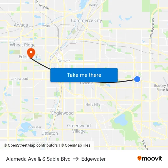 Alameda Ave & S Sable Blvd to Edgewater map