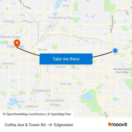 Colfax Ave & Tower Rd to Edgewater map