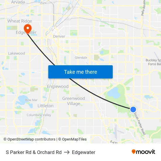 S Parker Rd & Orchard Rd to Edgewater map