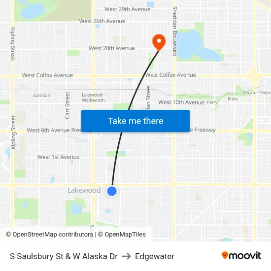 S Saulsbury St & W Alaska Dr to Edgewater map
