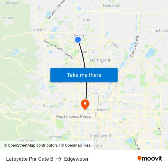 Lafayette Pnr Gate B to Edgewater map