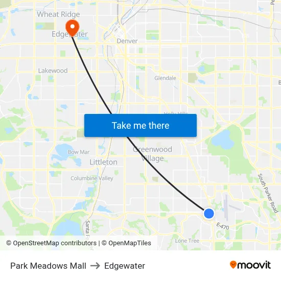 Park Meadows Mall to Edgewater map