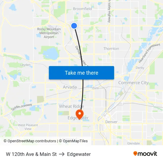 W 120th Ave & Main St to Edgewater map
