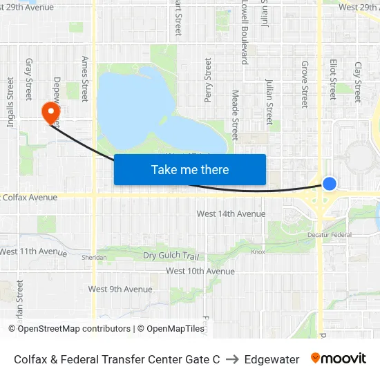 Colfax & Federal Transfer Center Gate C to Edgewater map