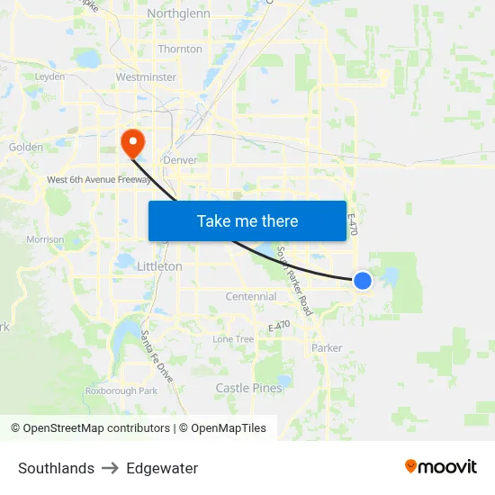 Southlands to Edgewater map