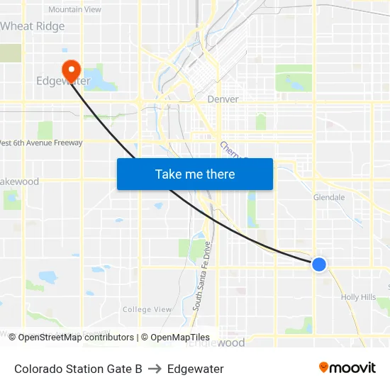 Colorado Station Gate B to Edgewater map