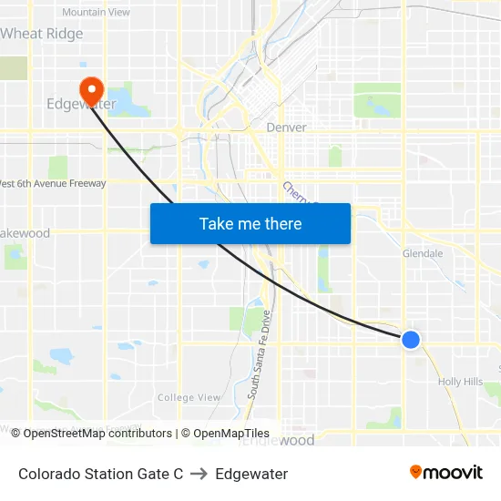 Colorado Station Gate C to Edgewater map